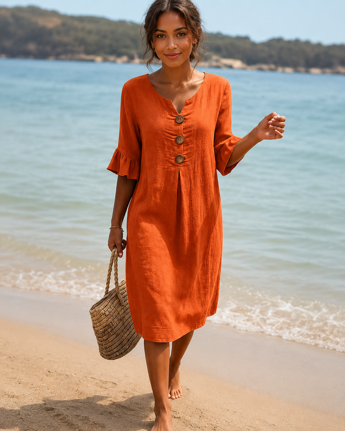 Éliane - Robe Chic avec Boutons et Décolleté en V