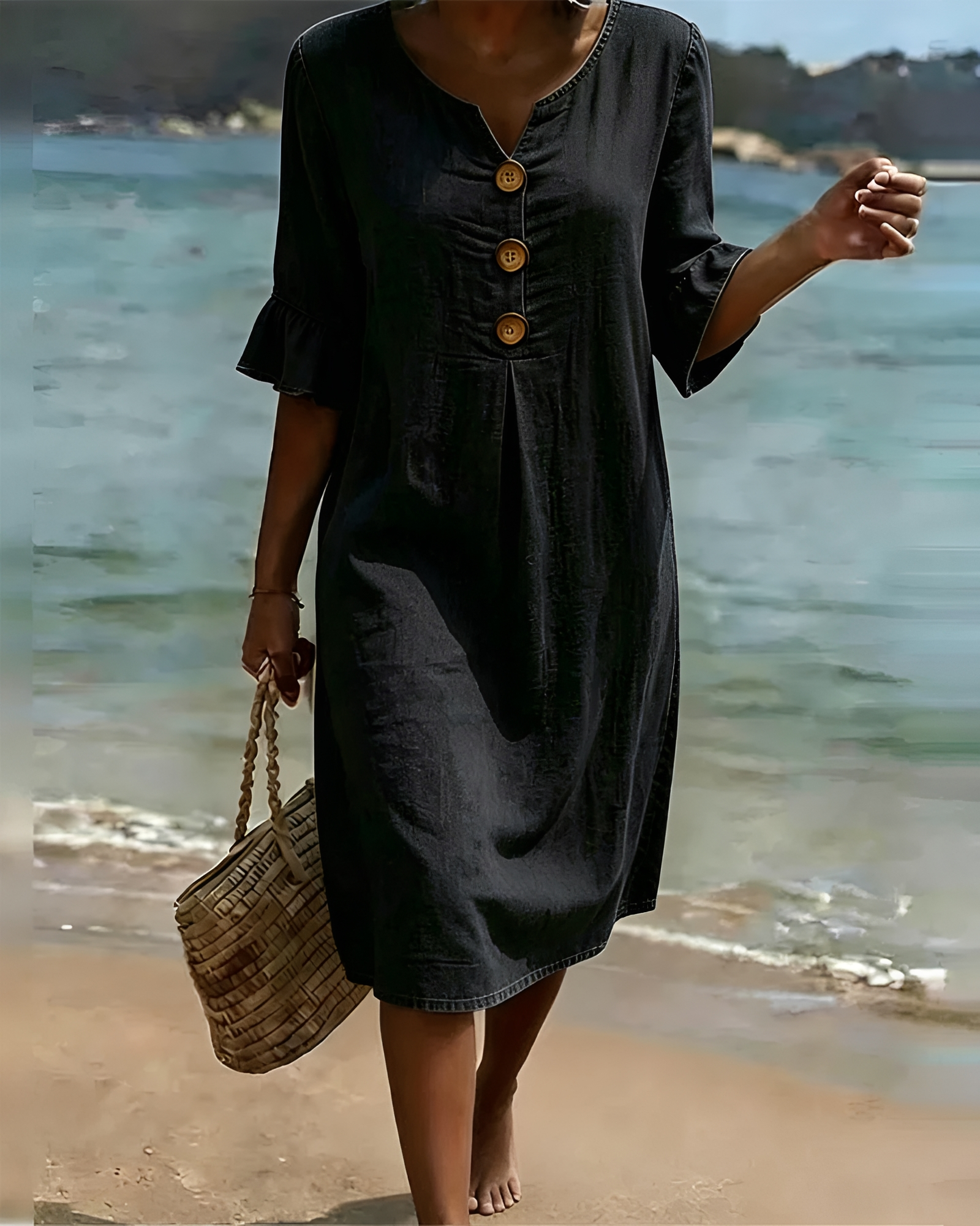 Zahara - Robe Midi à Boutons Élégante