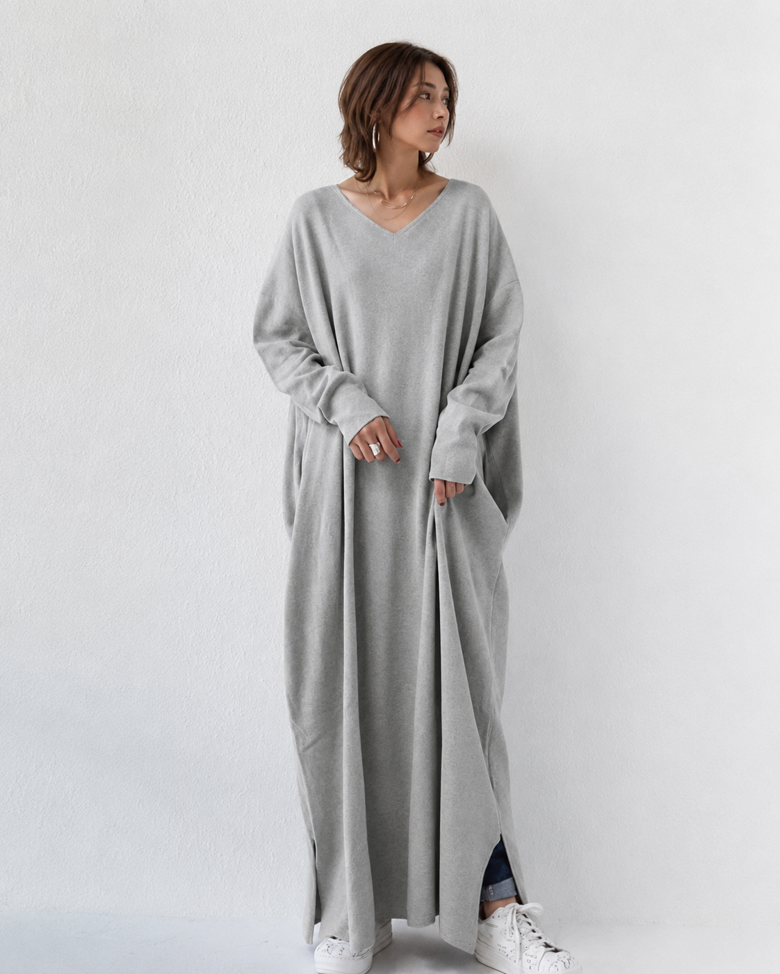 Shacora - Robe Longue avec Encolure V et Coupe Décontractée