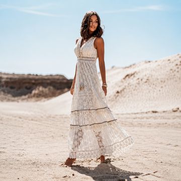 Flossie - Robe Maxi Élégante avec Col V et Taille Cintrée