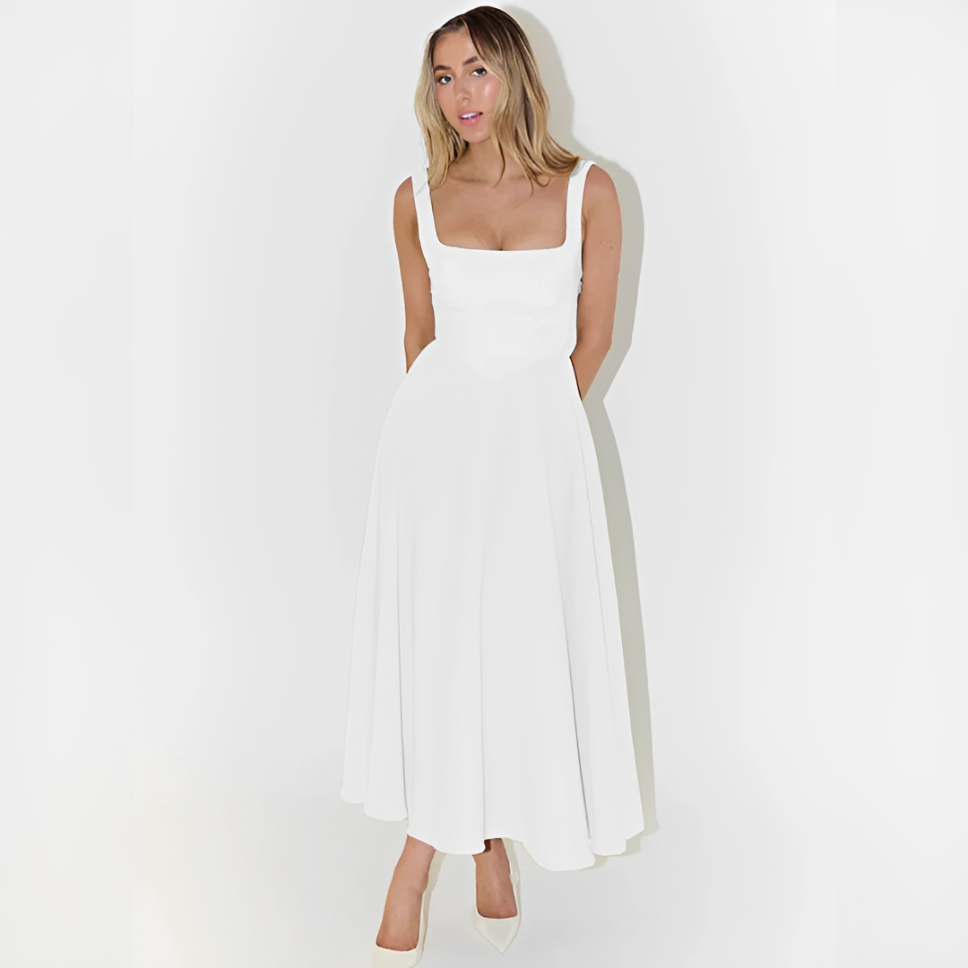 Fioren - Robe Midi Élégante à Encolure Carrée