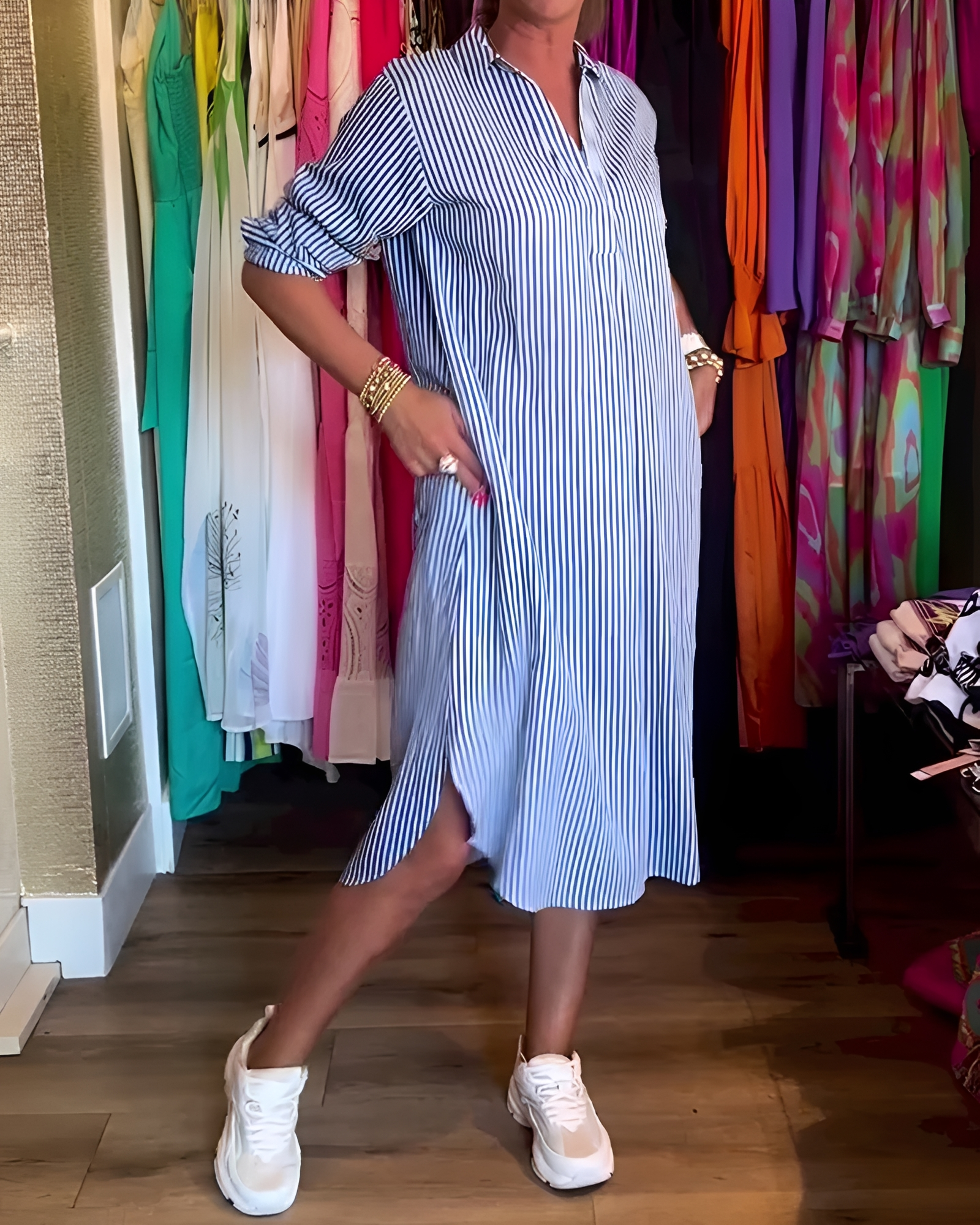 Célia - Robe Confortable à Col Revers et Décolleté en V