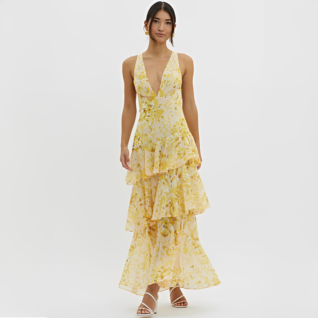 Faye - Robe Fluide avec Dos Ouvert et Col V Élégante