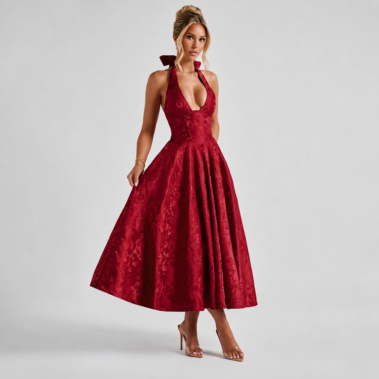 Dahlia - Robe chic à col V, dos nu et sans manches