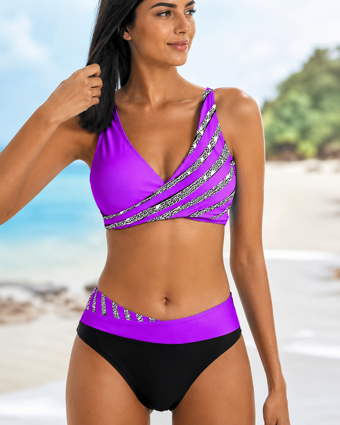 Deliana - Maillot de Bain Deux Pièces Rayé Chic