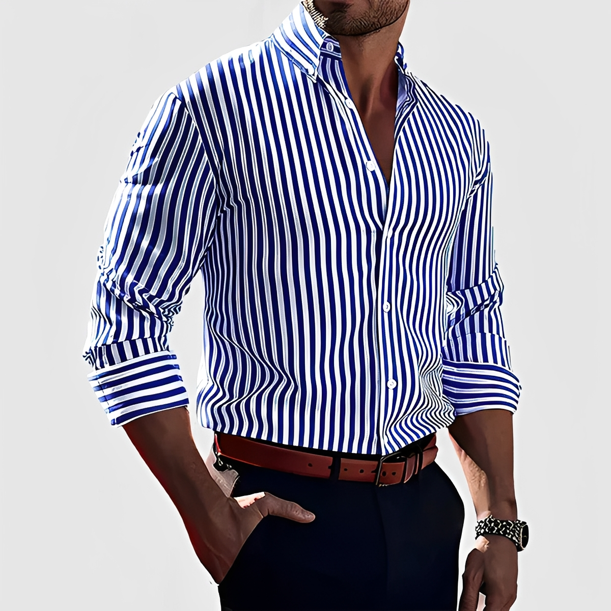 Kelric - Chemise Décontractée à Rayures avec Fermeture à Boutons