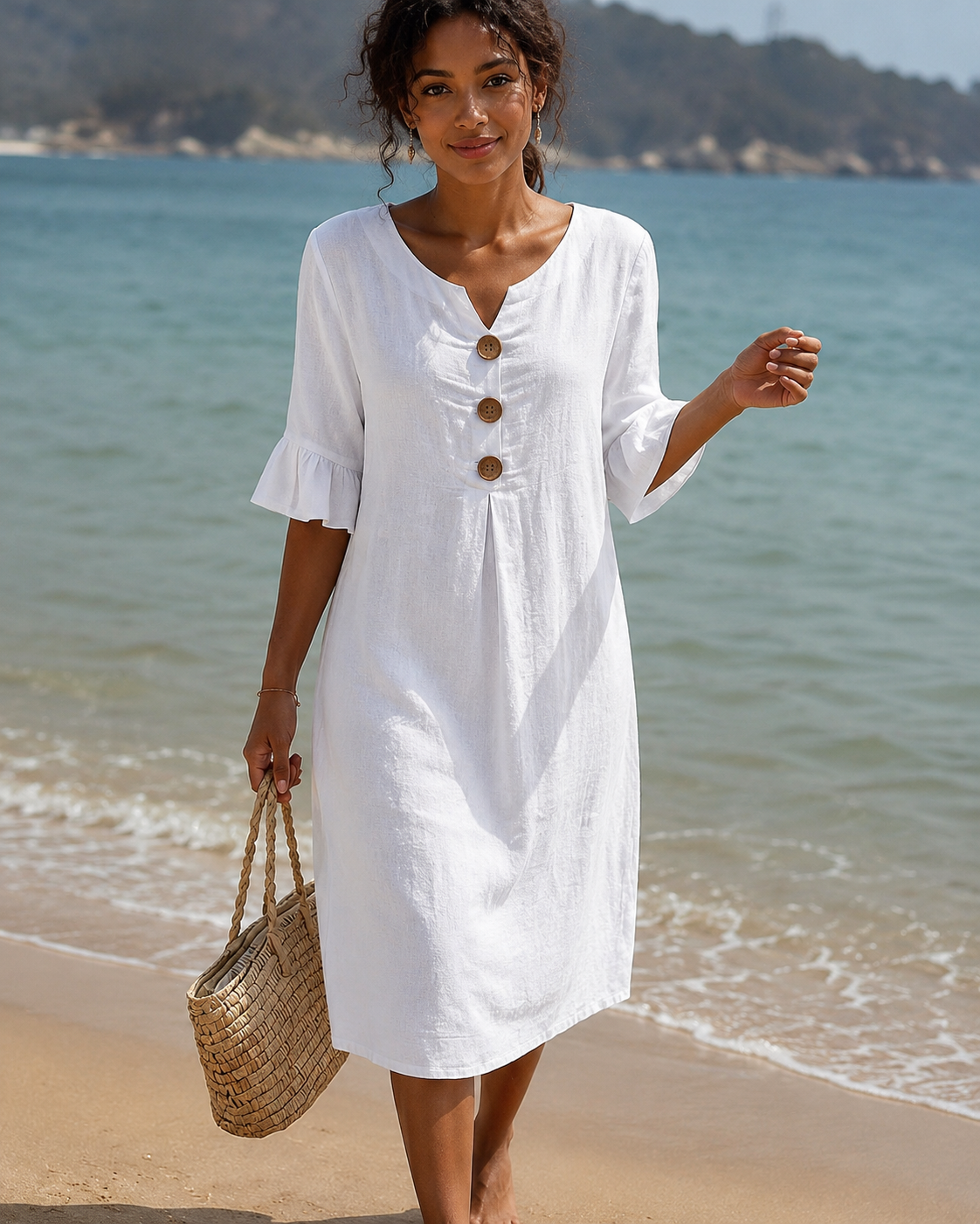 Éliane - Robe Chic avec Boutons et Décolleté en V