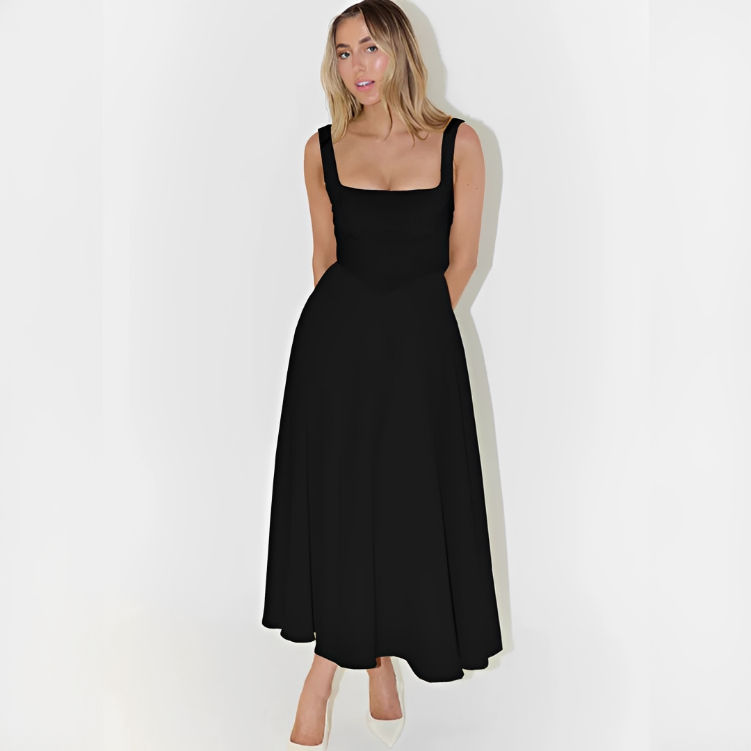 Fioren - Robe Midi Élégante à Encolure Carrée