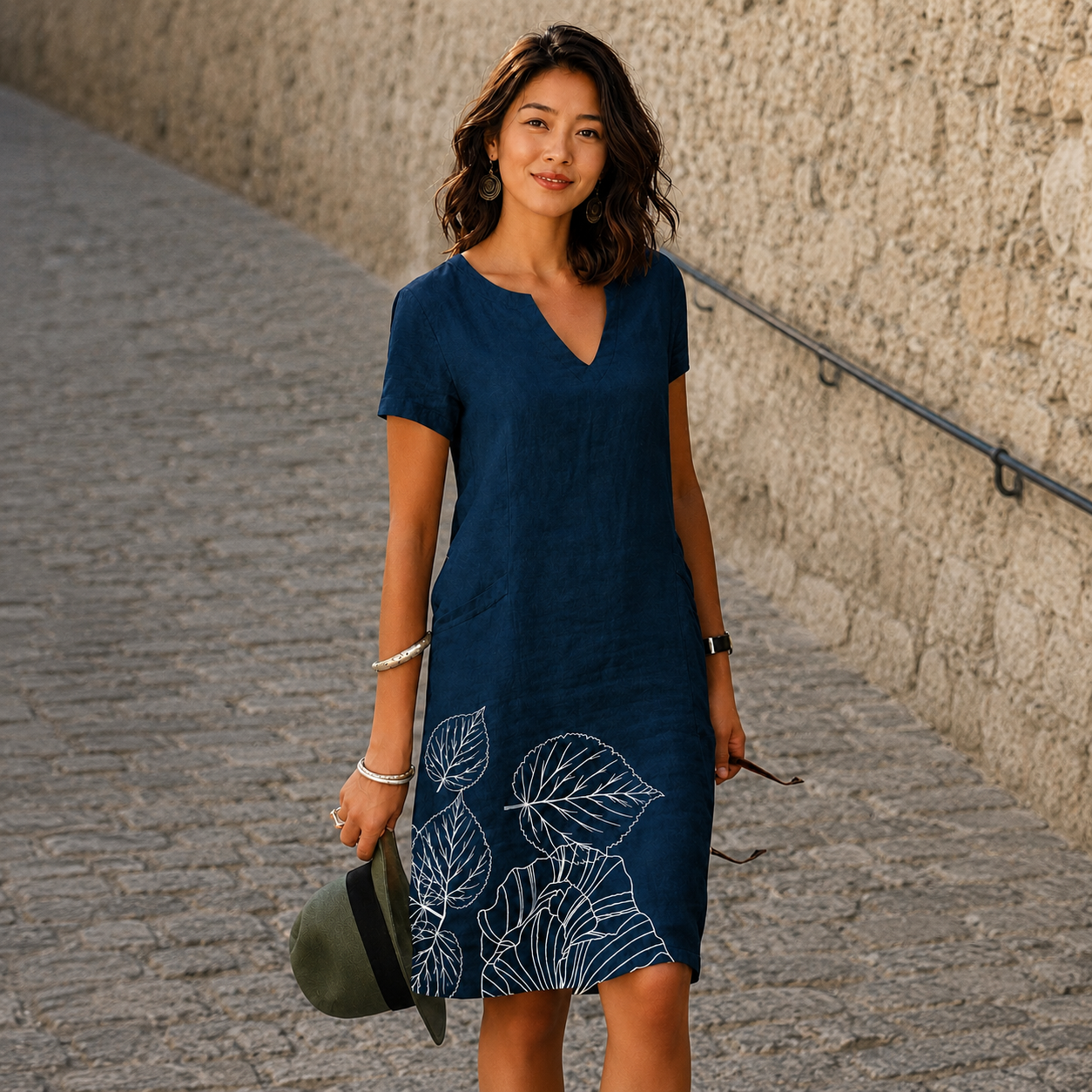 Josette - Robe Midi Décontractée avec Col V