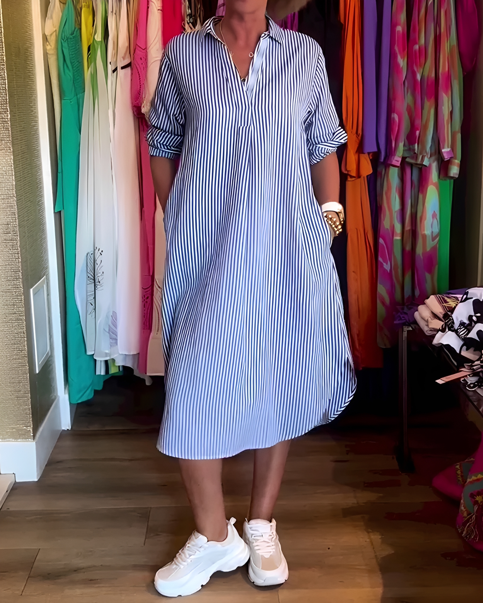 Célia - Robe Confortable à Col Revers et Décolleté en V