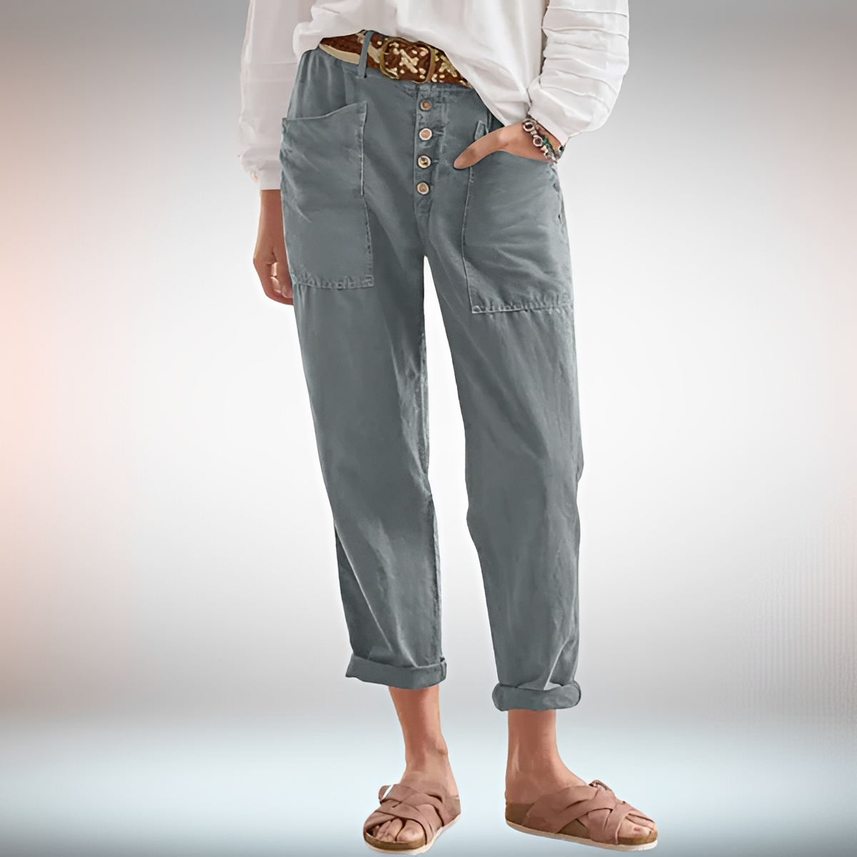 Rhonwen - Pantalon Chic avec Boutons et Coupe Lâche