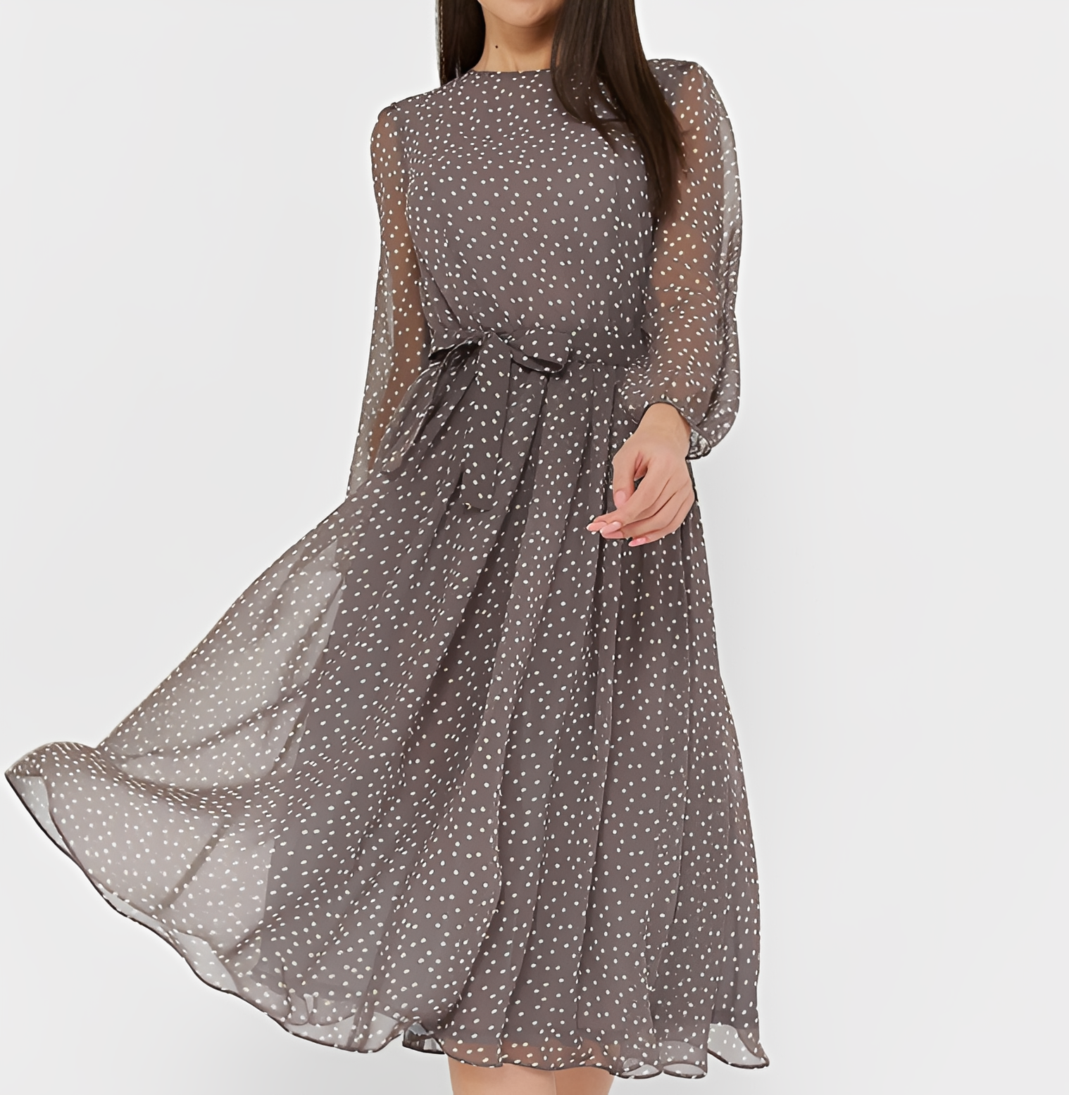 Tessa - Robe élégante à pois et manches longues