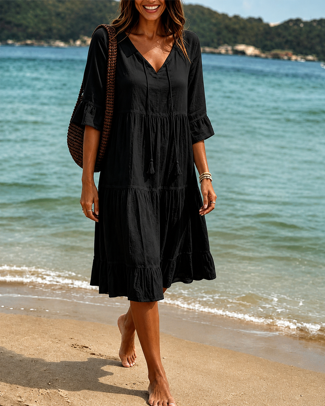 Lorraine - Robe Midi Élégante à Col V