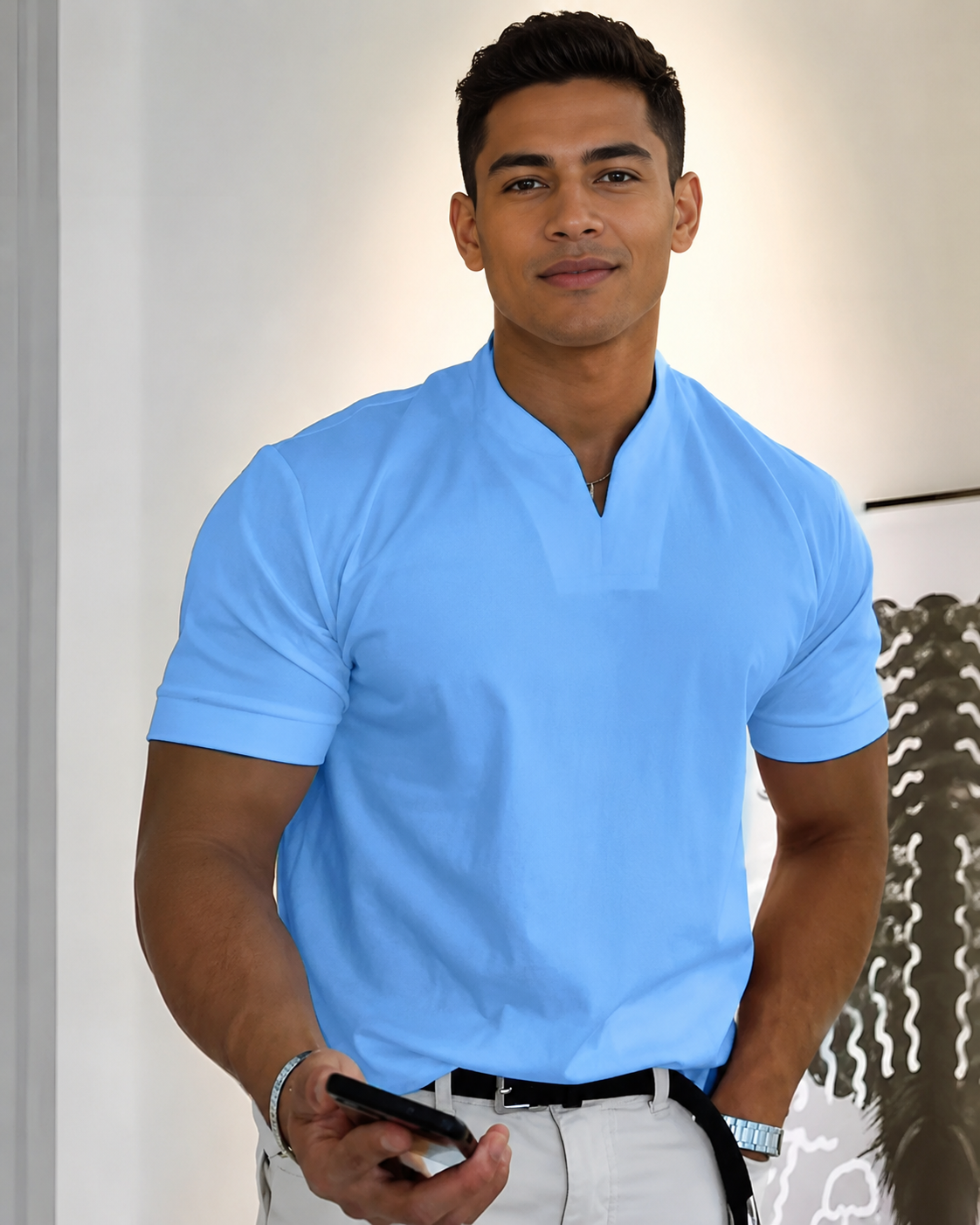 Cédric - T-shirt Décontracté à Col V