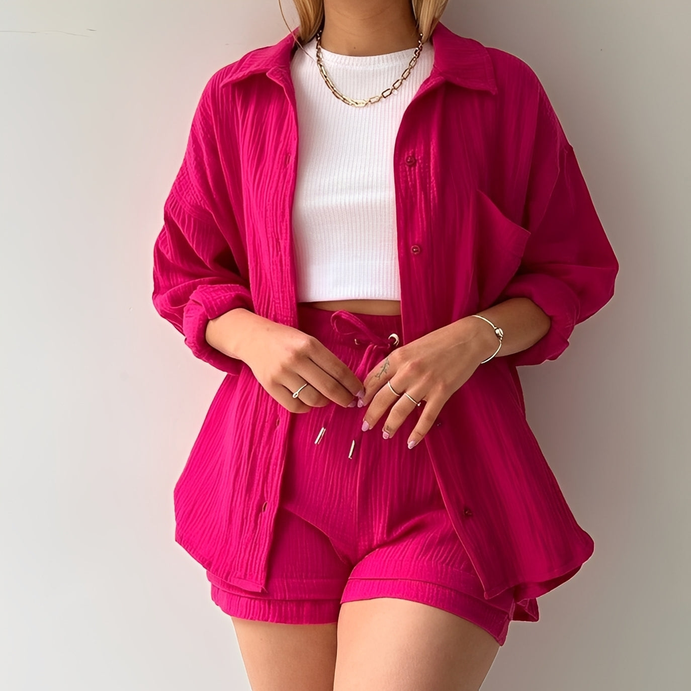 Julia - Ensemble relax avec col revers et taille haute pour femmes