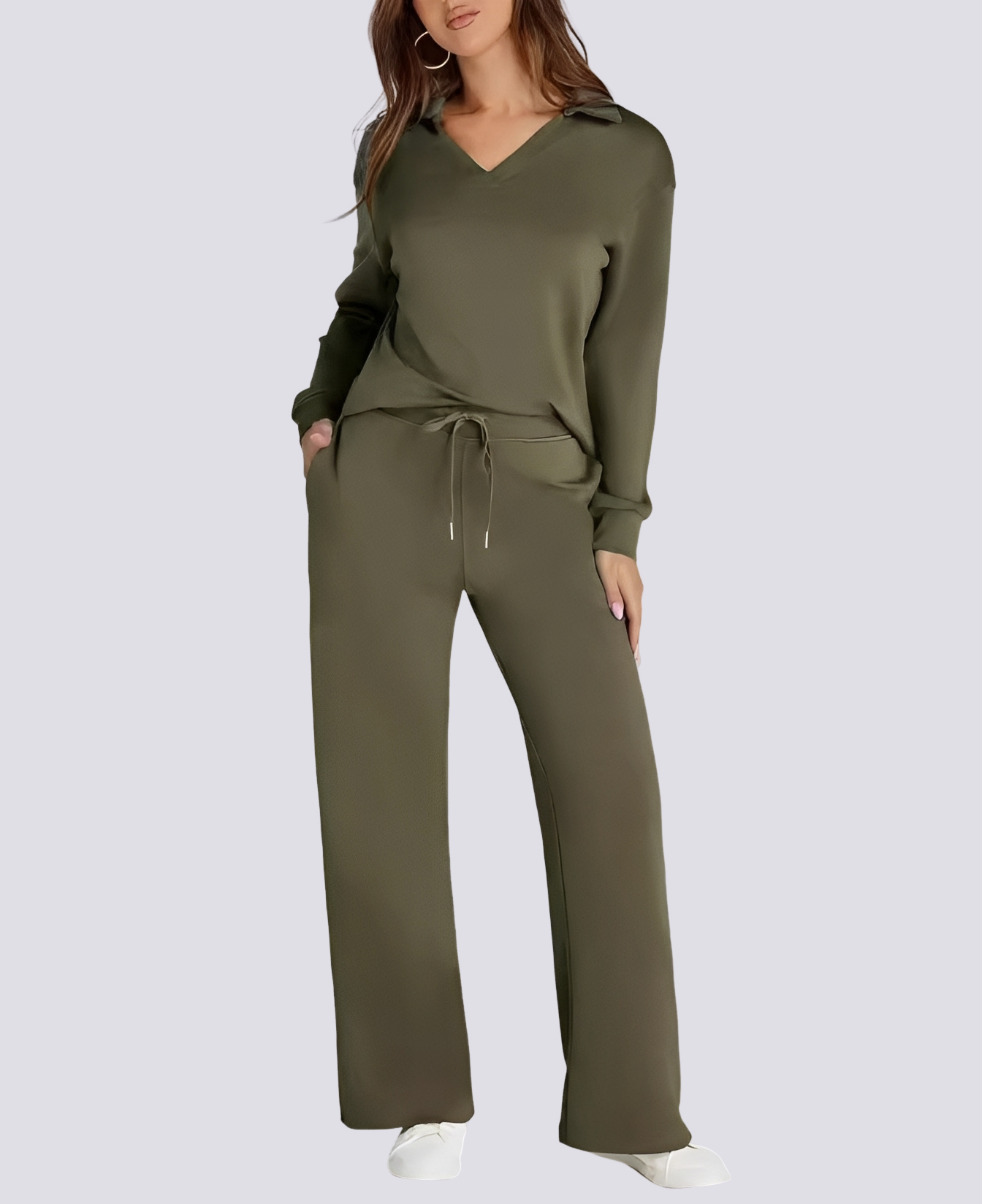 Bella - Tenue décontractée avec col V et ceinture élastique