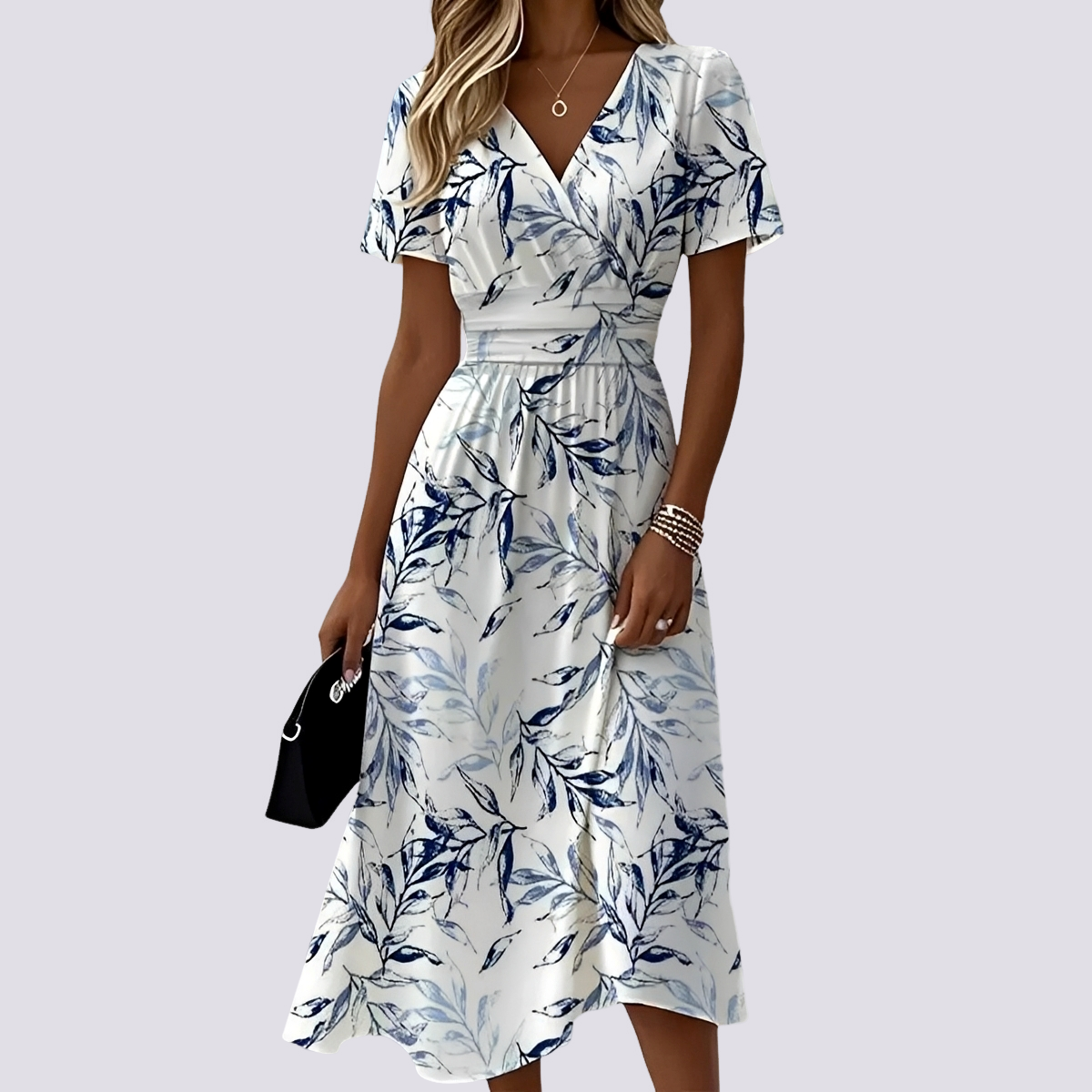 Peggy - Robe à mi-mollet avec manches courtes