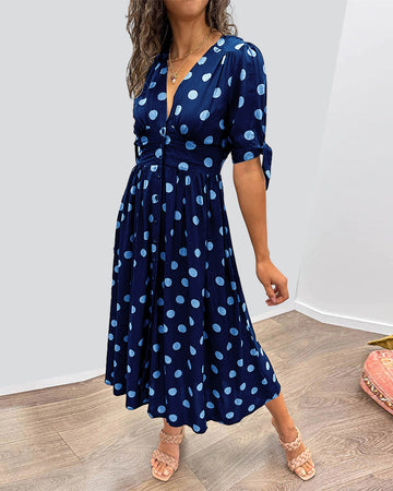 Penelope - Robe midi pour dame avec imprimé à pois