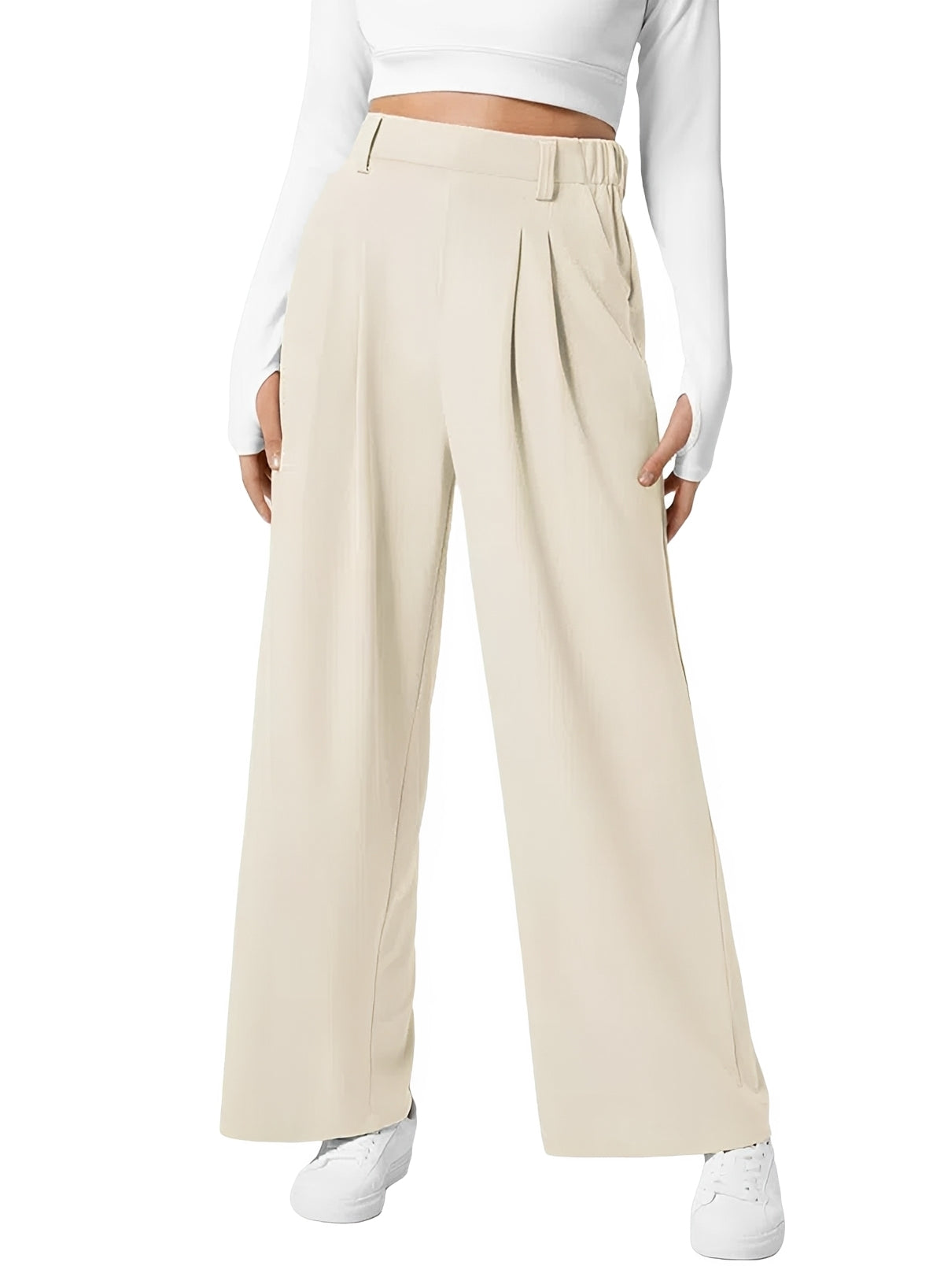 Kyla - Pantalon Évasé à Taille Haute Élastique