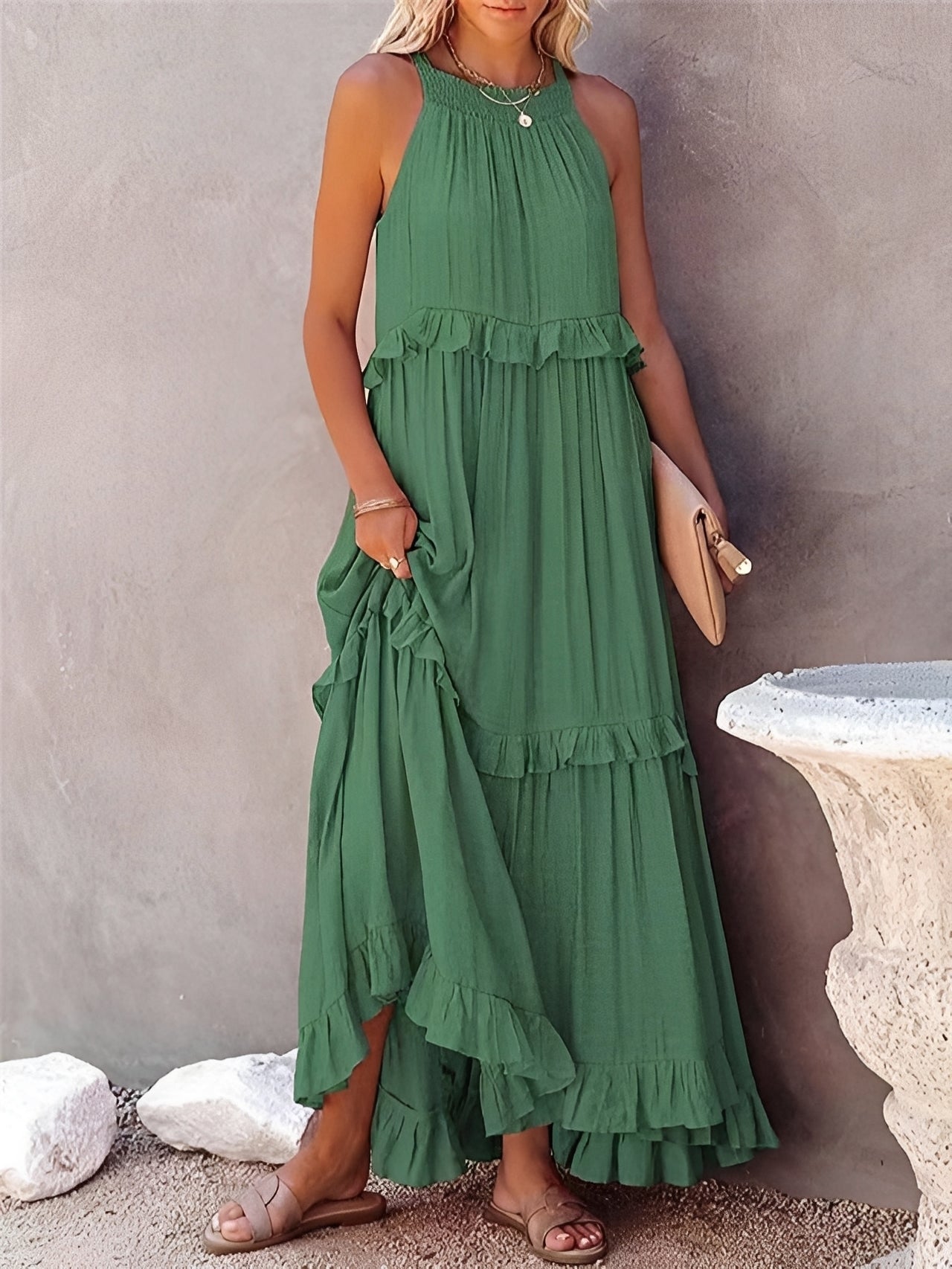 Zanna - Robe chic sans manches avec volants pour femmes