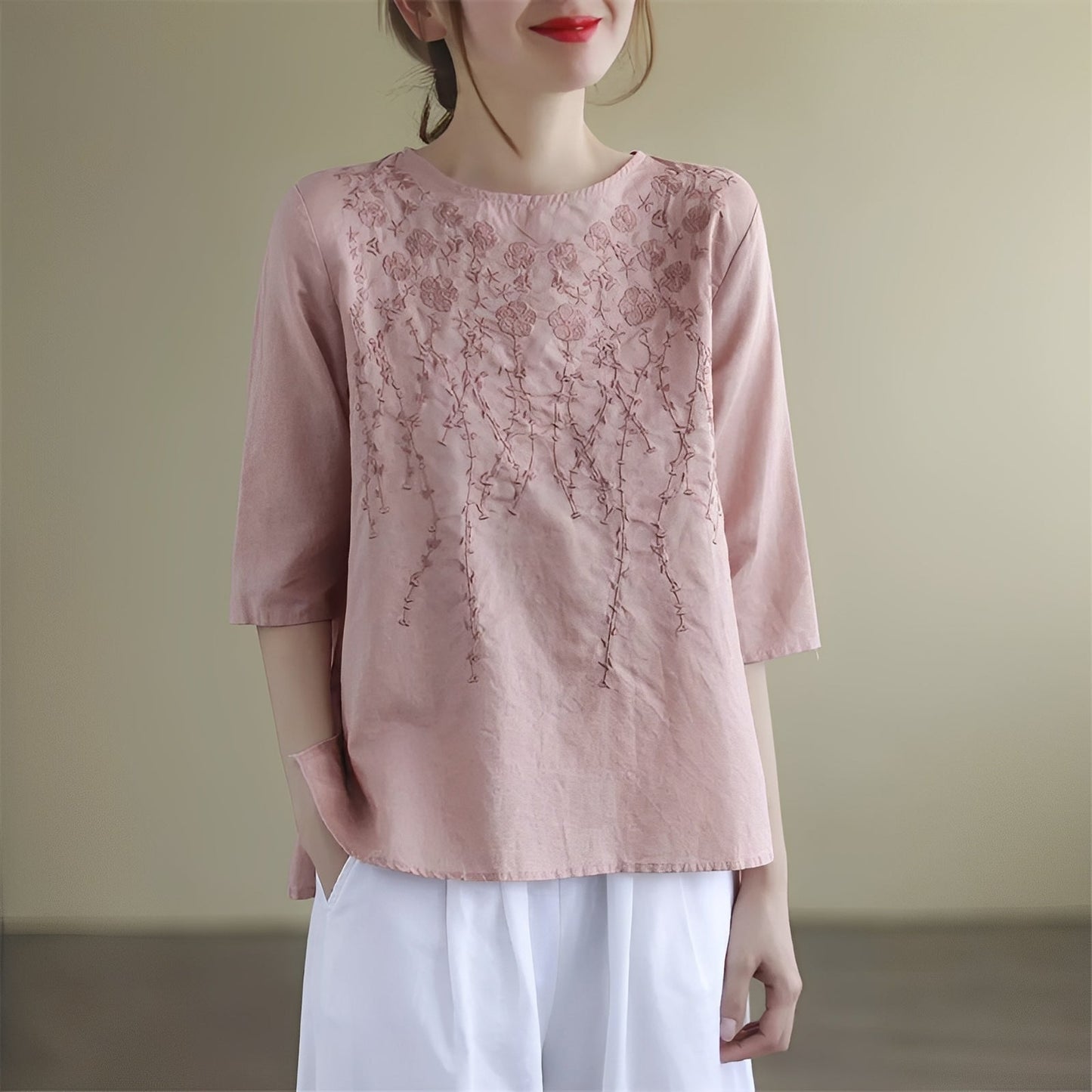 Amelia - Blouses élégantes brodées à manches mi-longues pour femmes