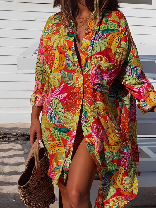Montes - Tunique Chemise à Boutons avec Motif Fleuri