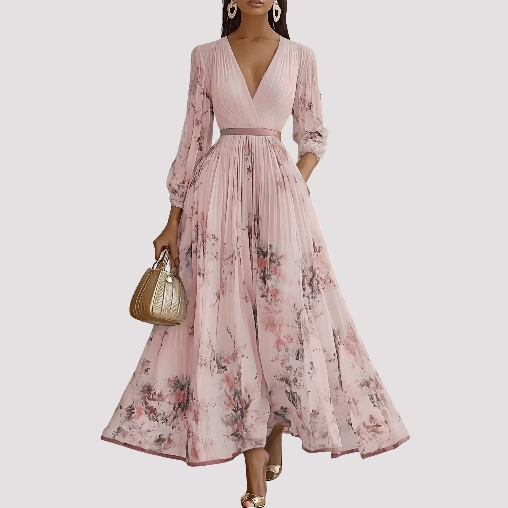 Leah - Robe Midi à Manches Longues avec Imprimés Floraux