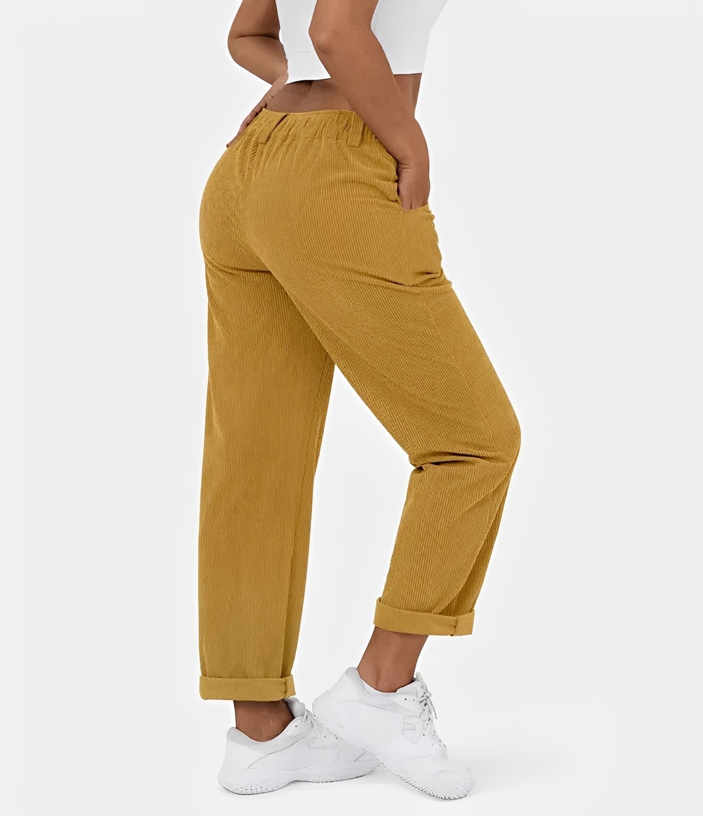 Liana - Pantalon taille haute à texture en relief, coupe décontractée