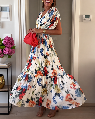Sharon - Robe Élégante à Motifs Floraux avec Plis