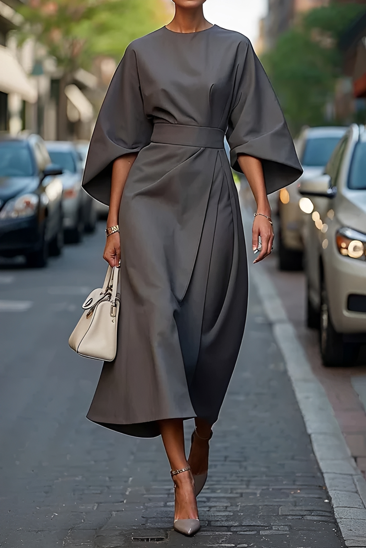 Vera - Robe Midi Chic avec Ceinture