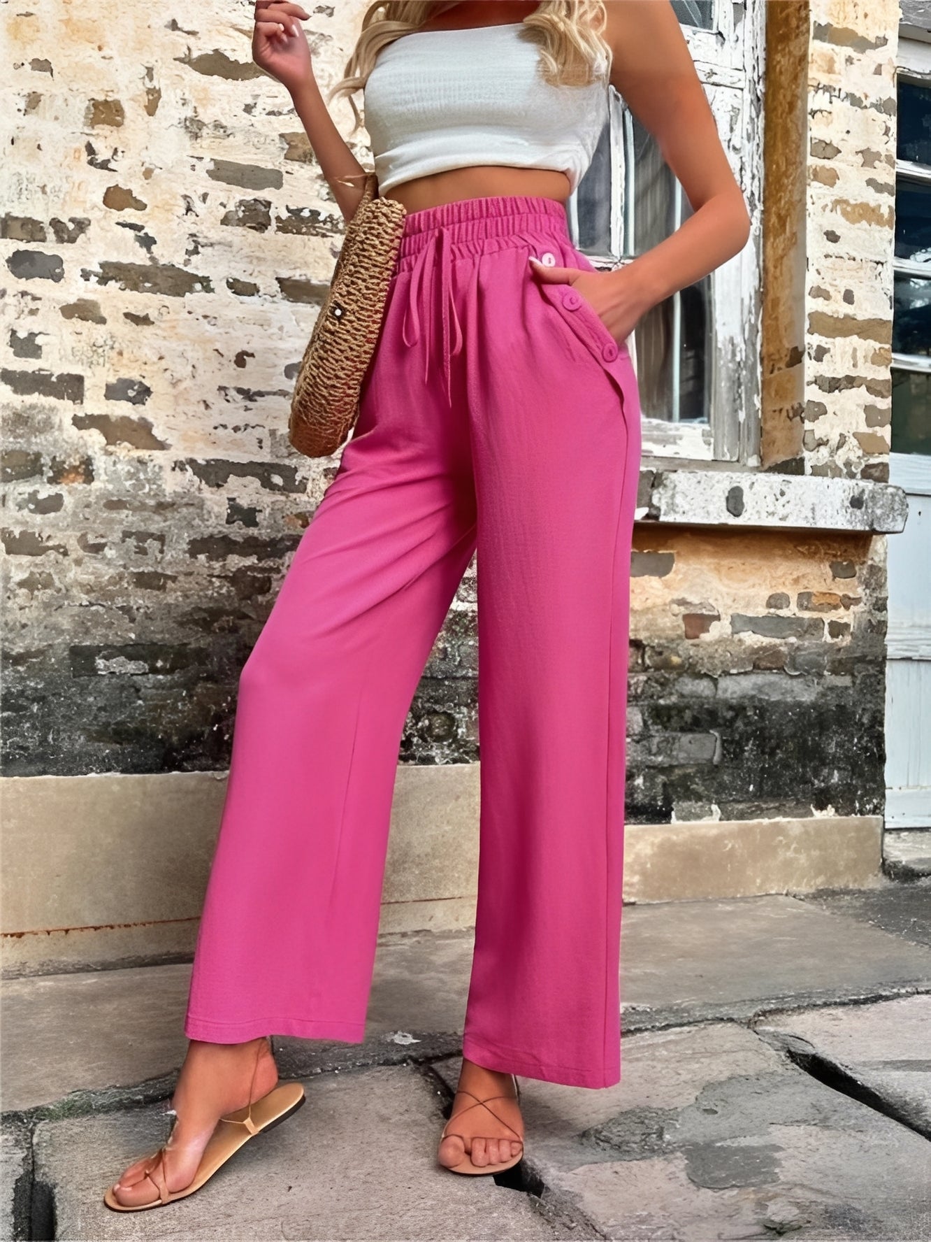 Allie - Pantalon large, chic et taille haute pour femmes