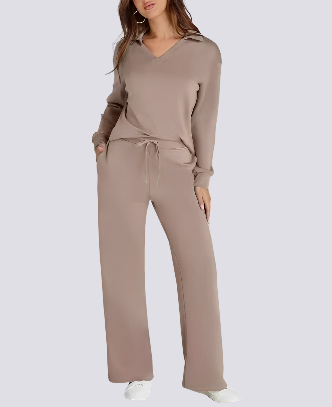 Bella - Tenue décontractée avec col V et ceinture élastique
