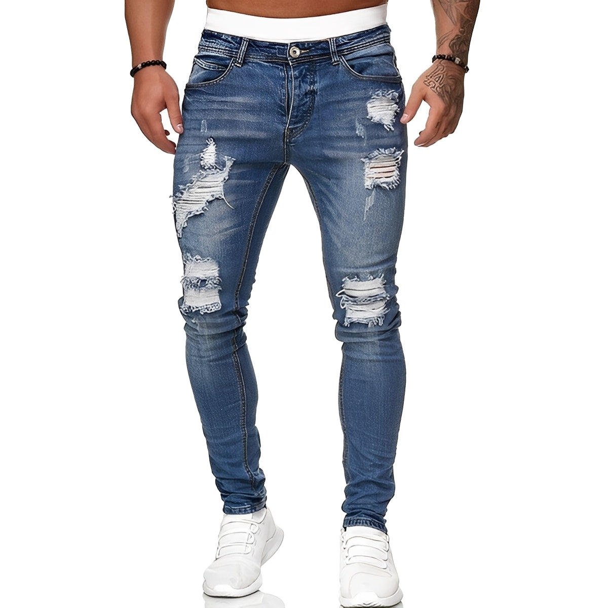 Annie - Jean skinny homme avec déchirures, style décontracté