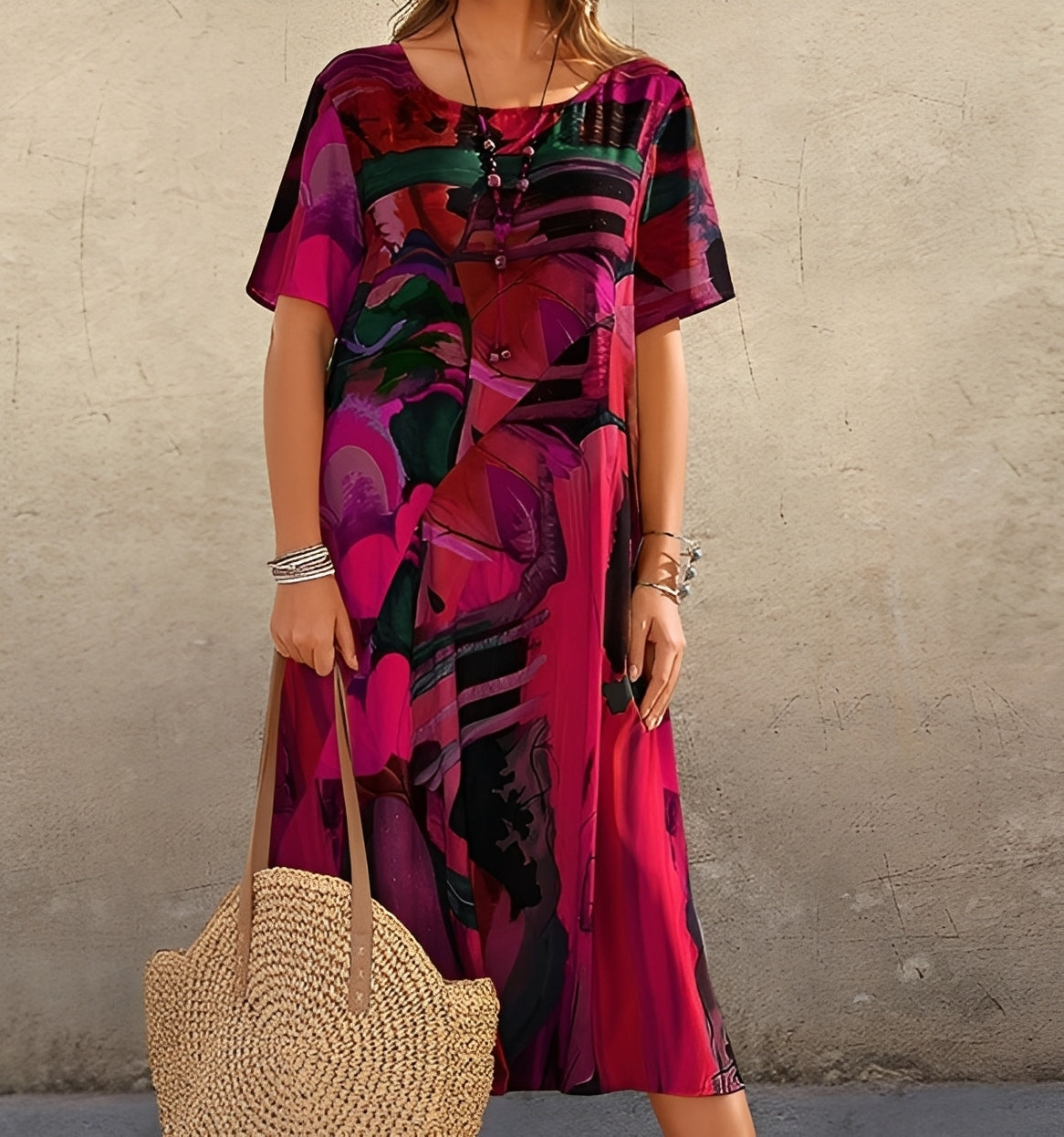 Alexa - Robe à motif raffiné et coupe ample pour femmes