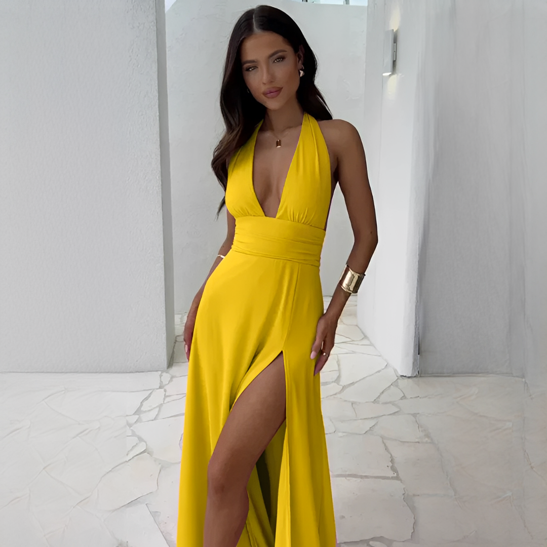 Fiona - Robe stylée à col en V avec fente pour femme