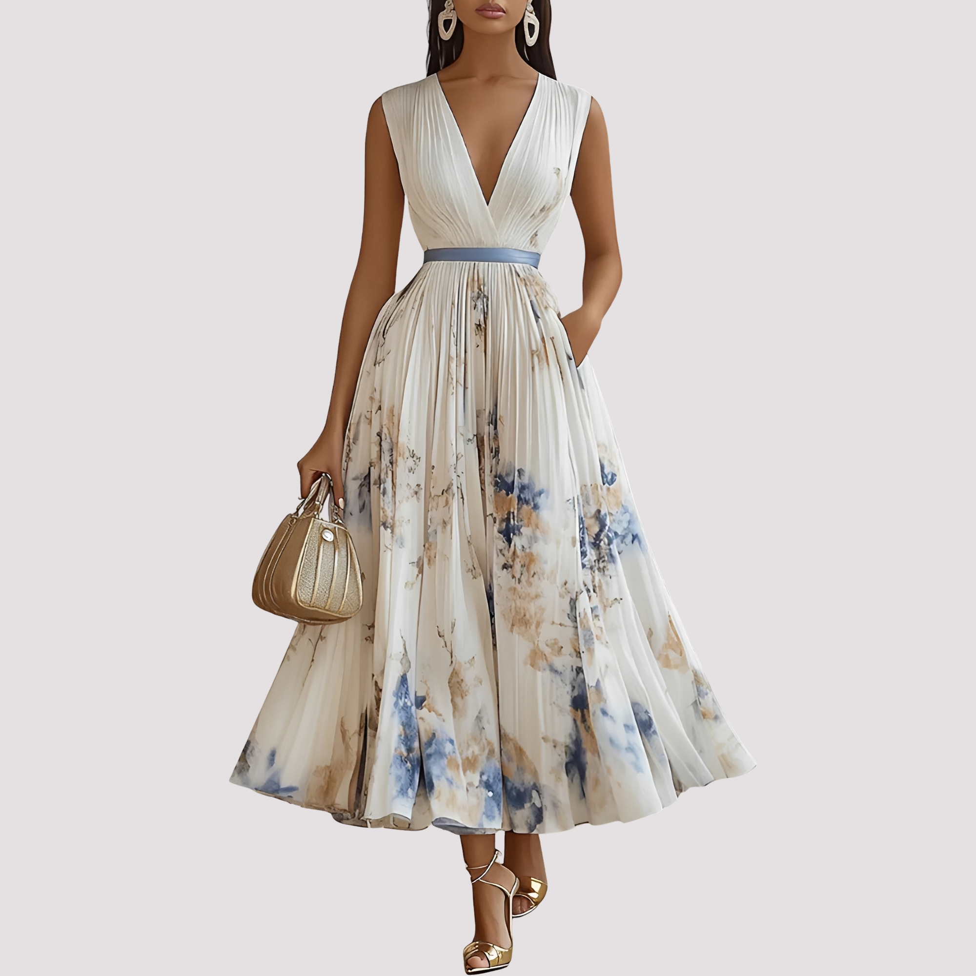 Leah - Robe Midi à Manches Longues avec Imprimés Floraux
