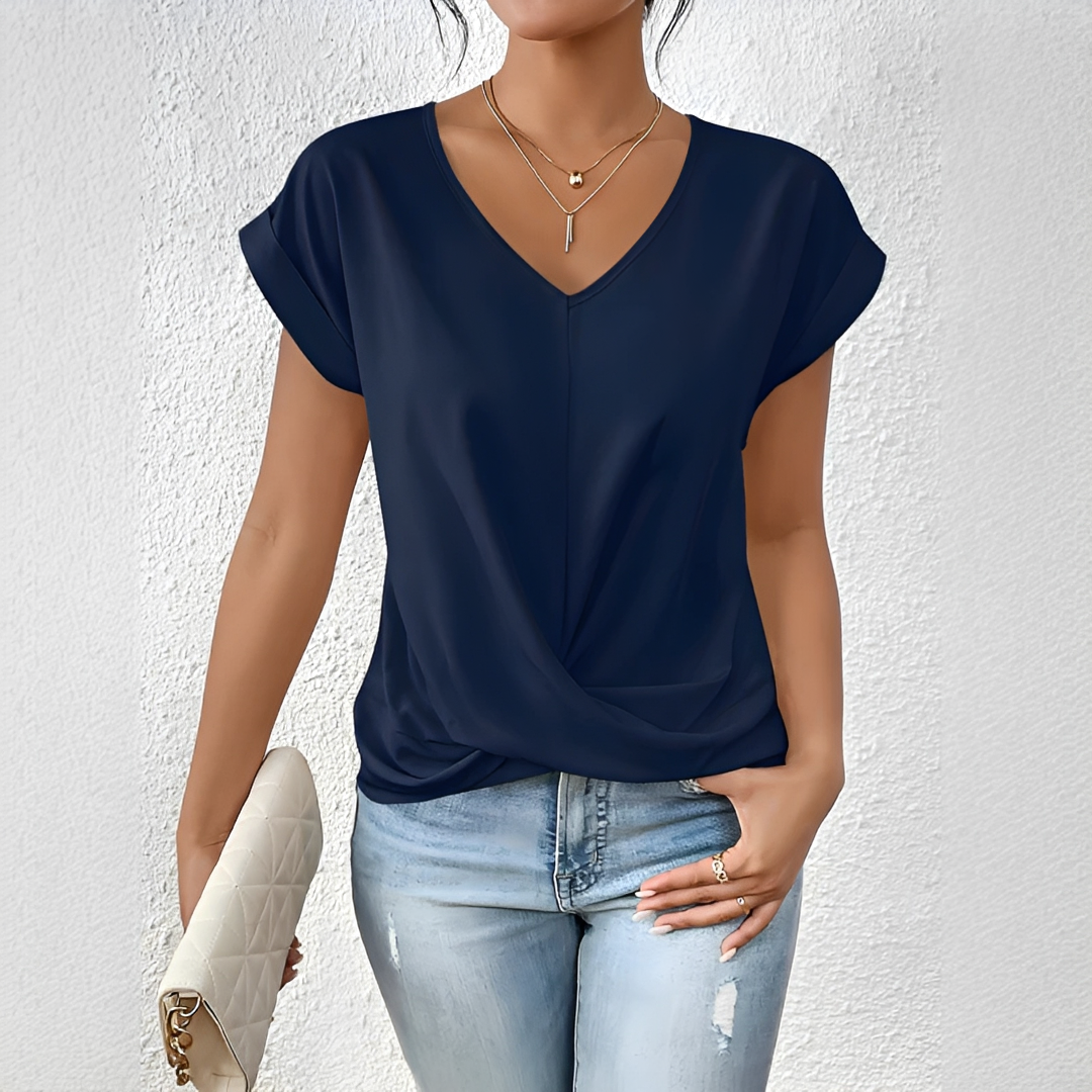 Velanie - T-Shirt Col V Détendu