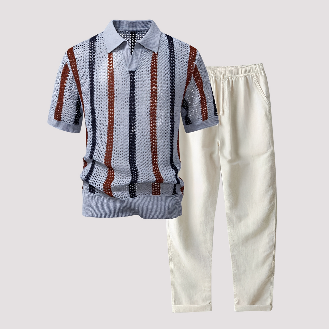 Richards - Ensemble Polo Rayé Confortable avec Pantalon