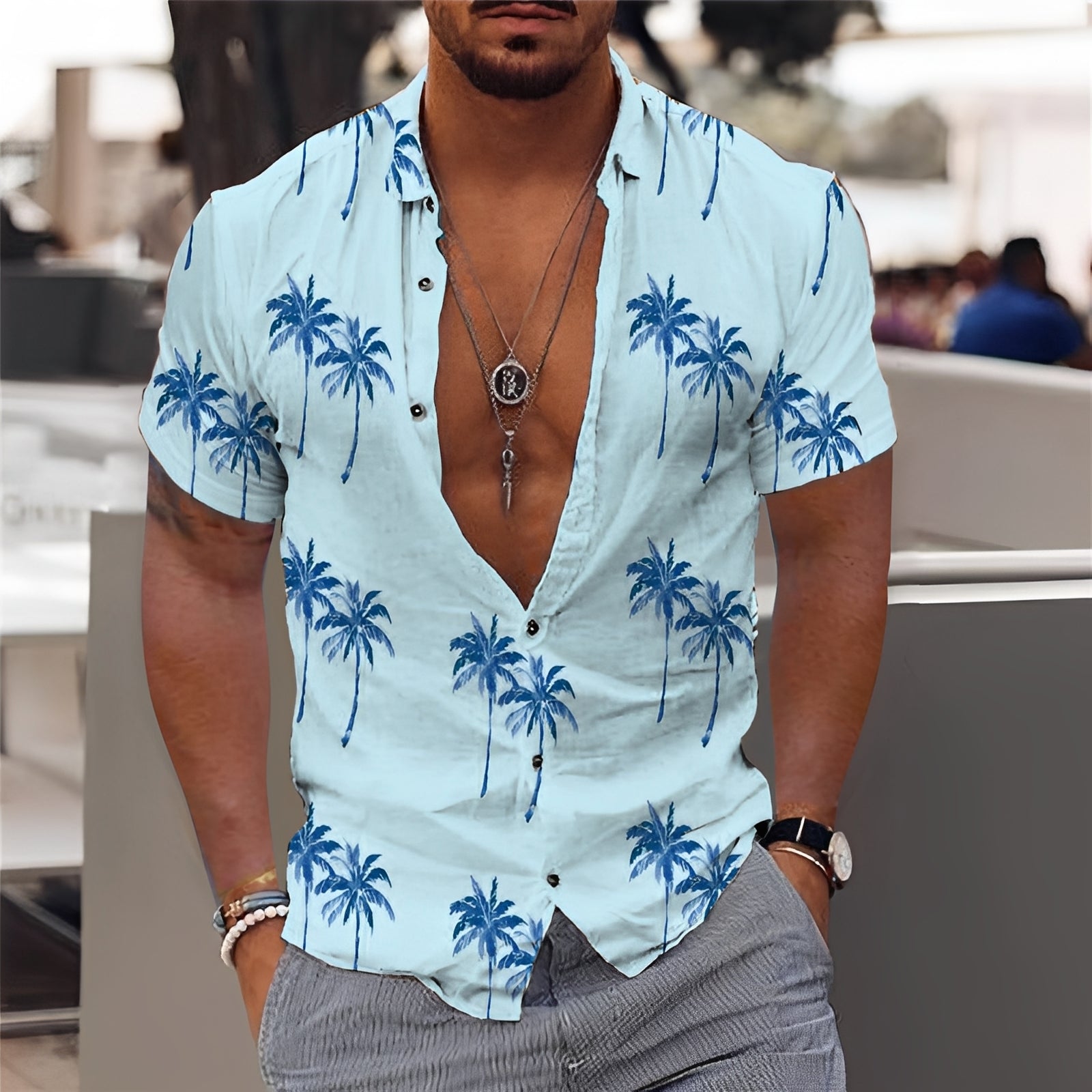 Hector - Chemise homme chic avec motif de palmiers