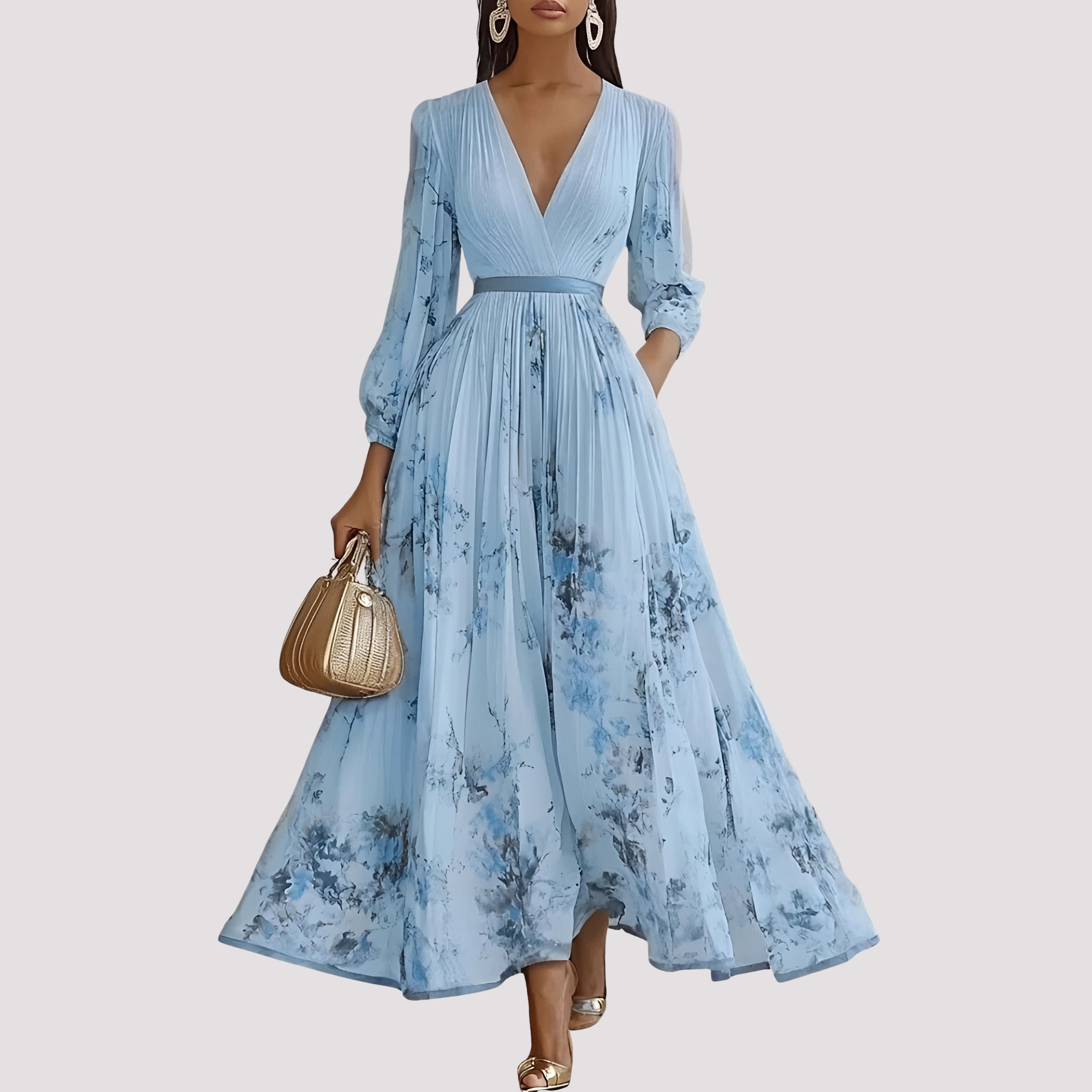 Leah - Robe Midi à Manches Longues avec Imprimés Floraux
