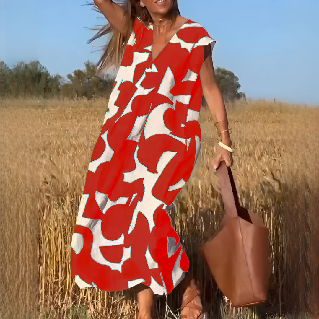 Vicky - Robe Élégante à Col V Coupe Ample