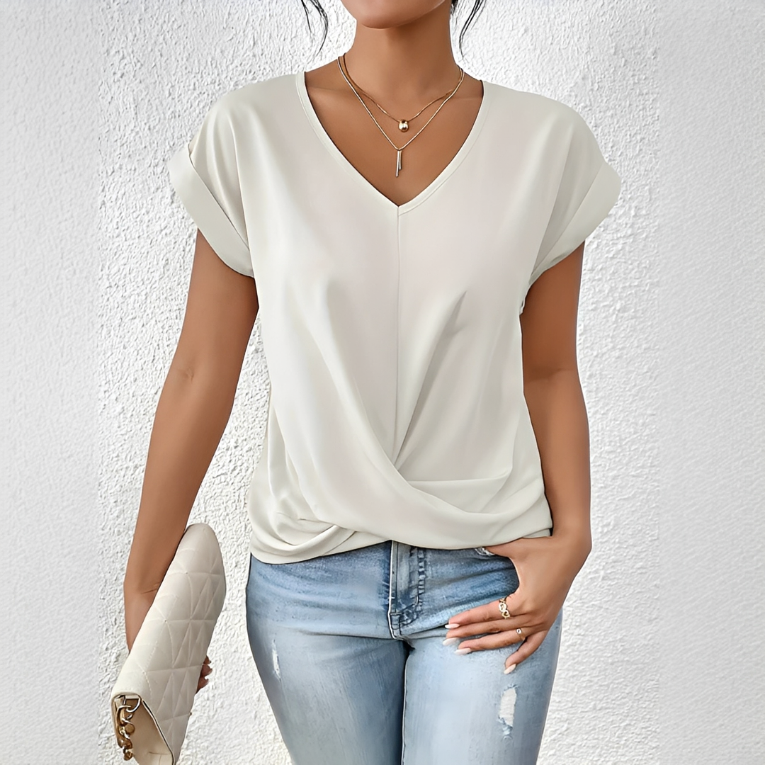 Velanie - T-Shirt Col V Détendu