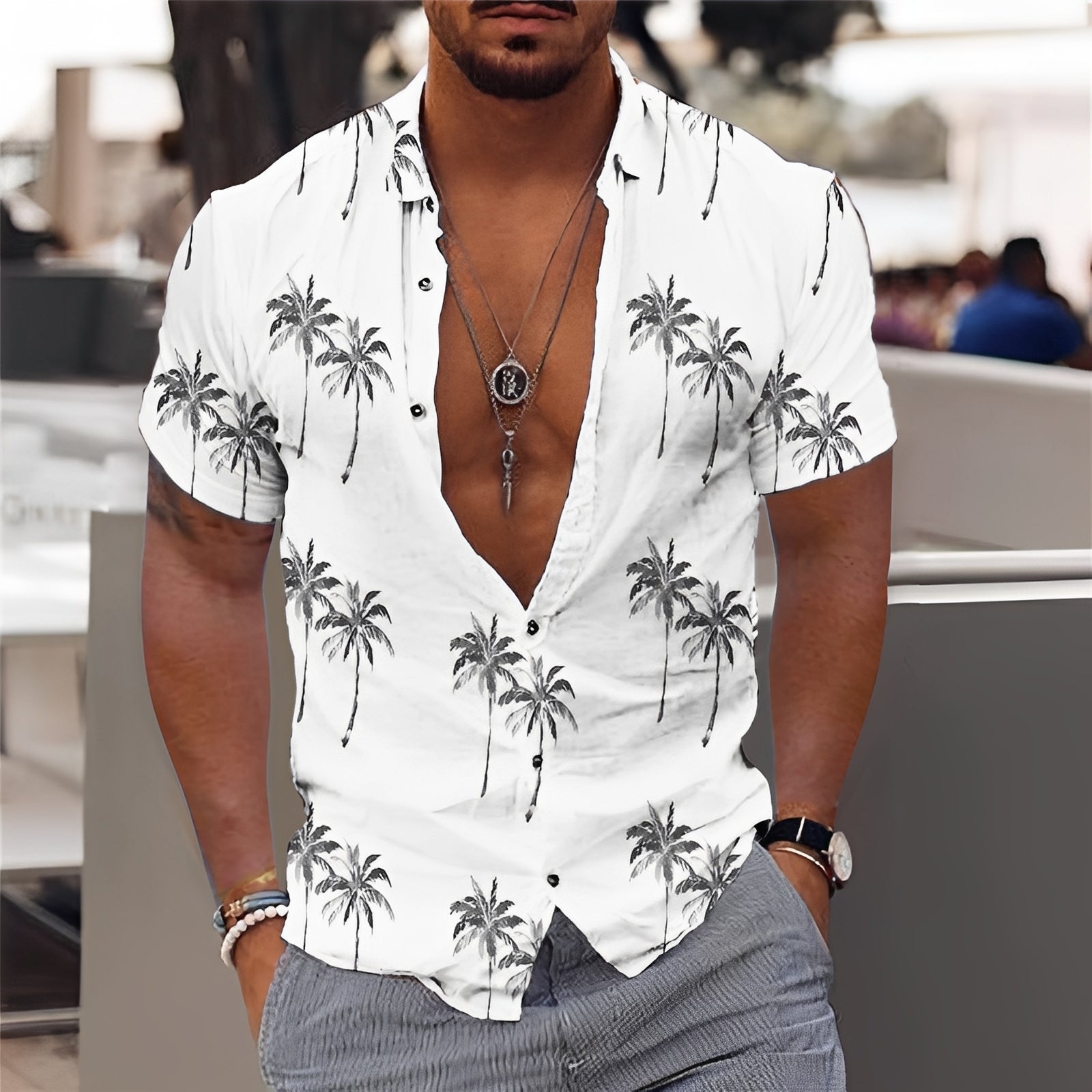 Hector - Chemise homme chic avec motif de palmiers