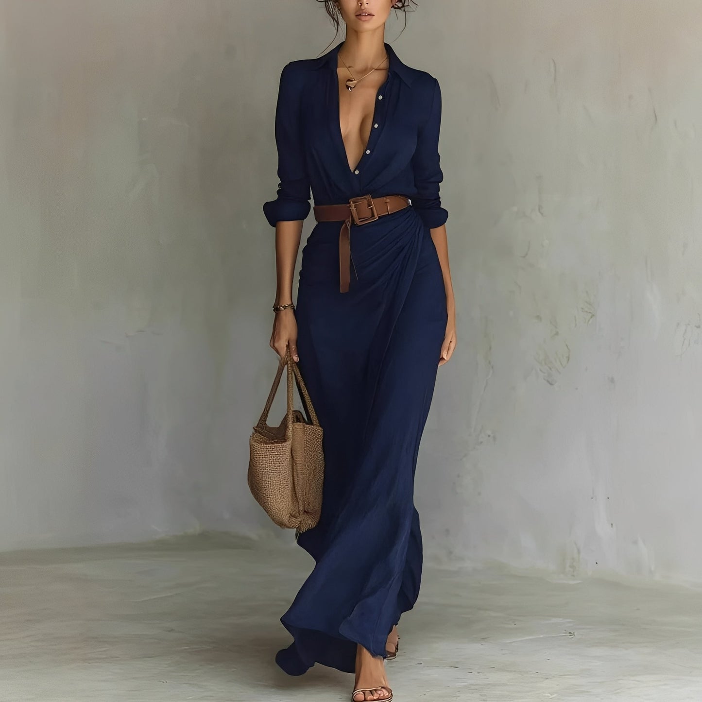 Hanny - Robe longue confortable avec ceinture taille