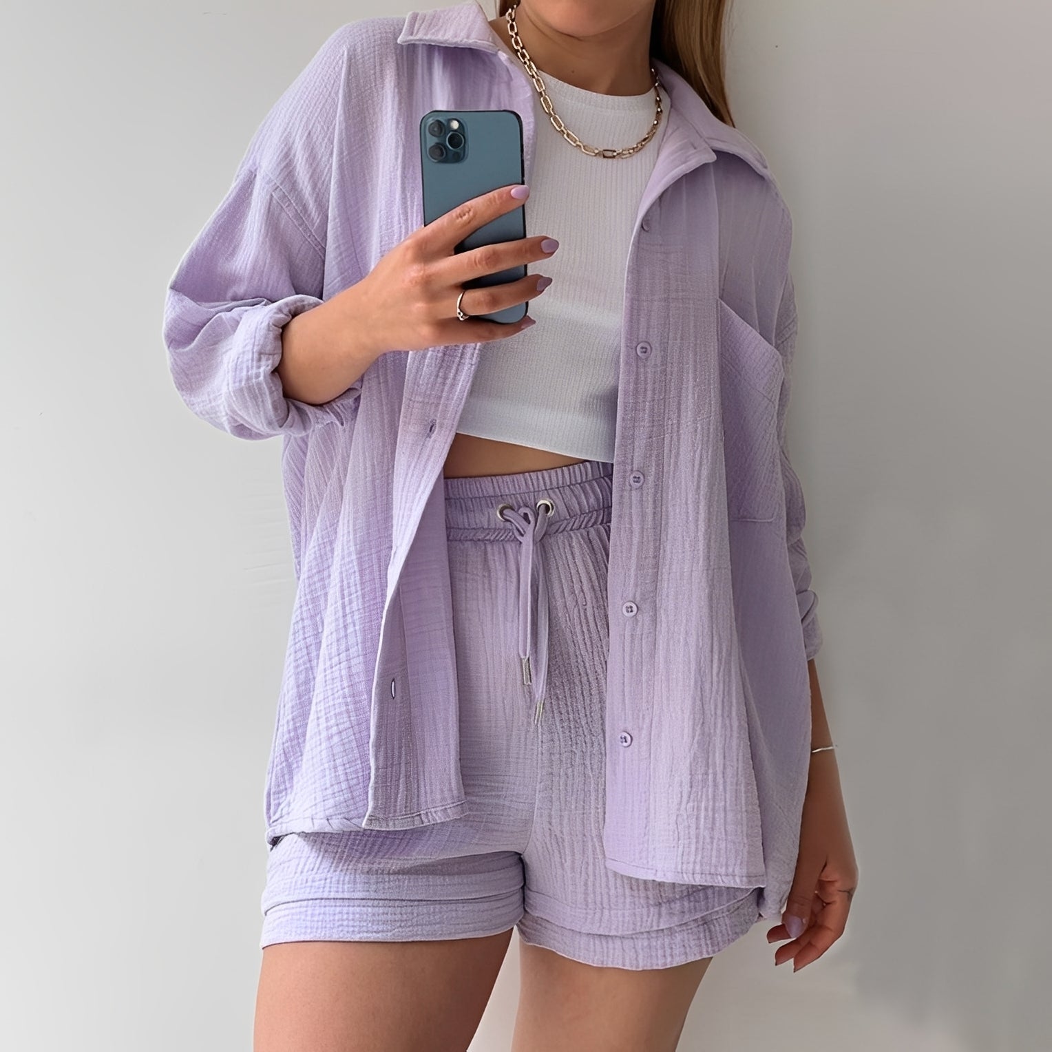 Julia - Ensemble relax avec col revers et taille haute pour femmes