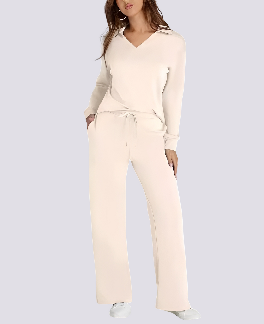 Bella - Tenue décontractée avec col V et ceinture élastique