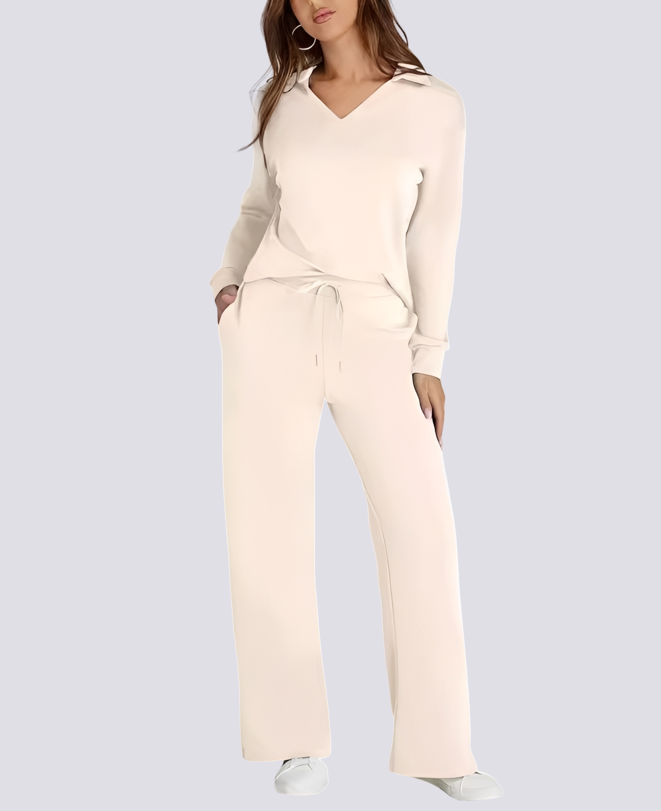 Bella - Tenue décontractée avec col V et ceinture élastique