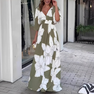 Alessia - Robe Évasée Chic avec Motifs Floraux