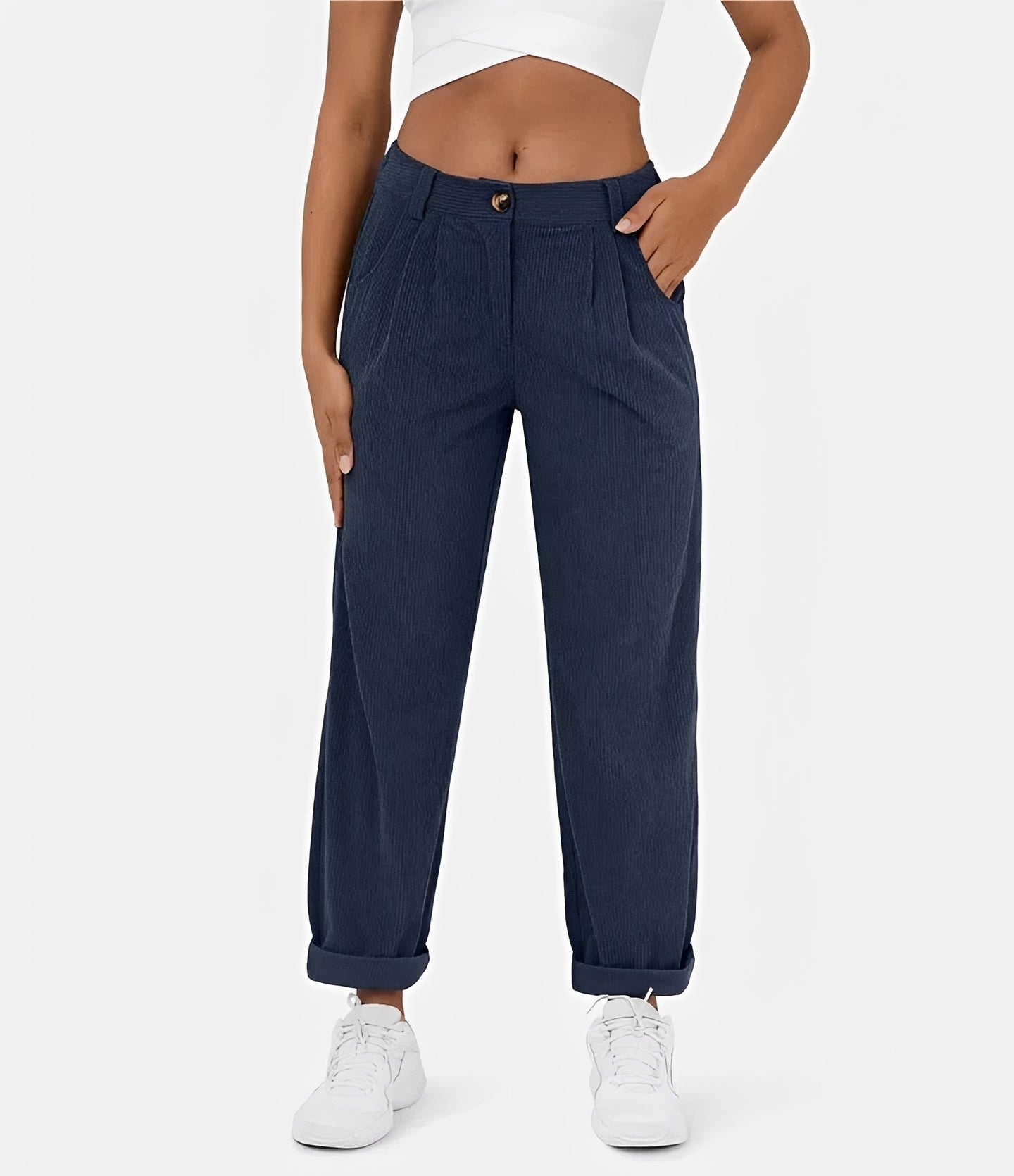 Liana - Pantalon taille haute à texture en relief, coupe décontractée
