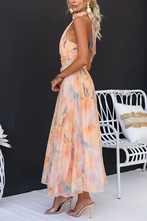 Ava - Robe midi à col halter